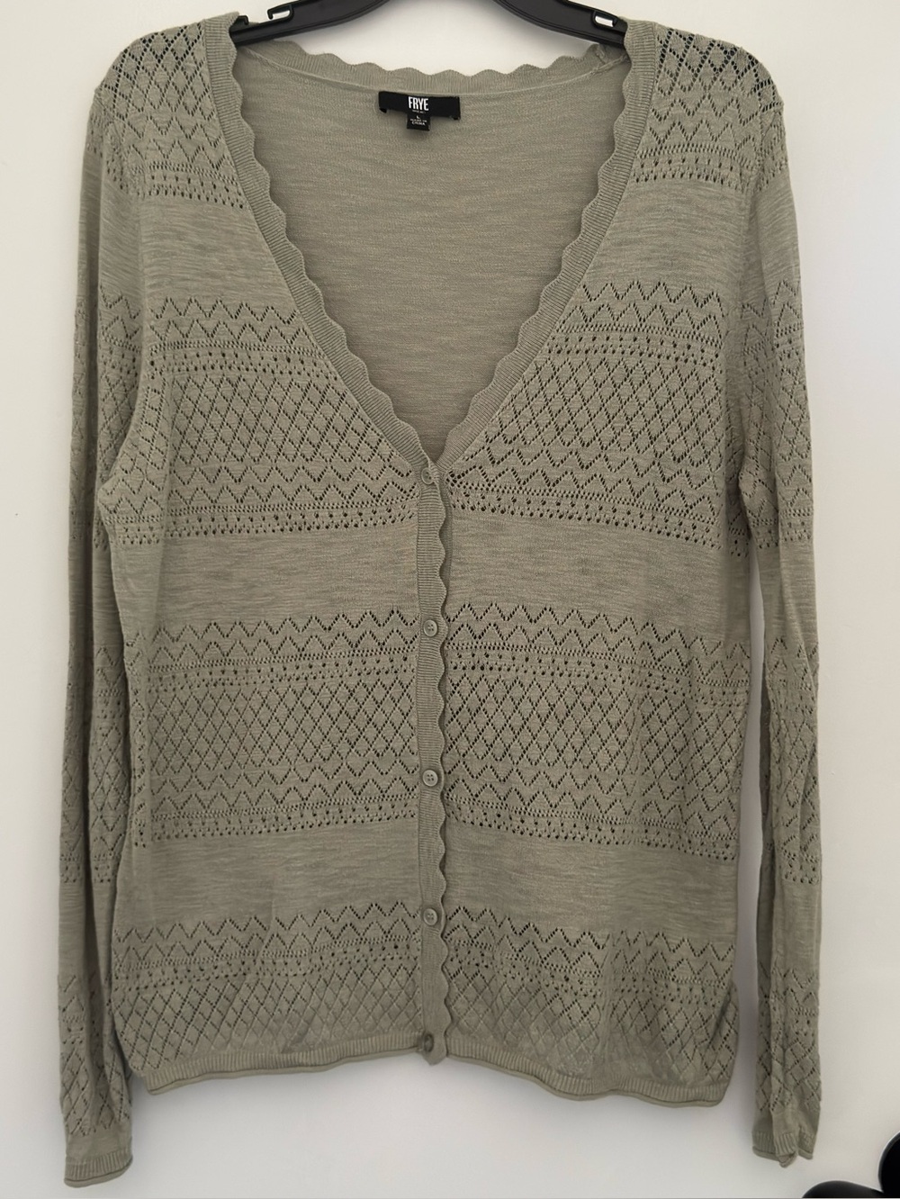 Frye Green Cotton Cardigan Small Quiet Luxury Cottagecore